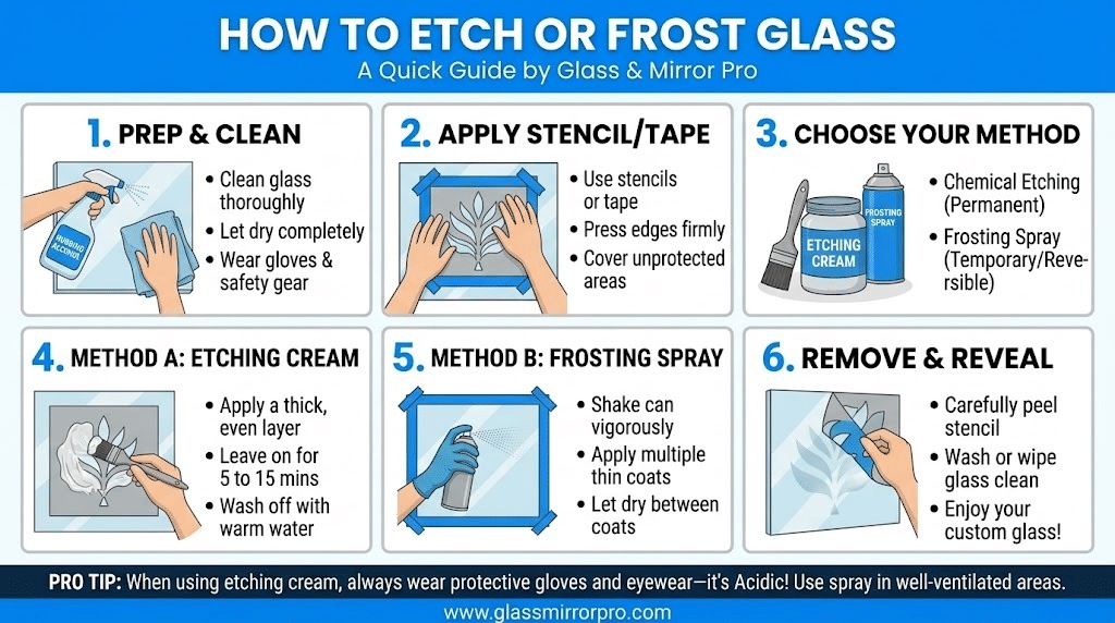 How to Etch or Frost Glass Infographic by Glass Mirror Pro