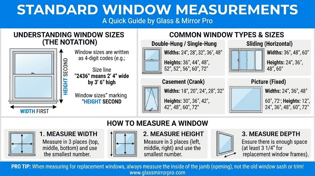 Standard Window Measurement Infographic Guide by Glass Mirror Pro