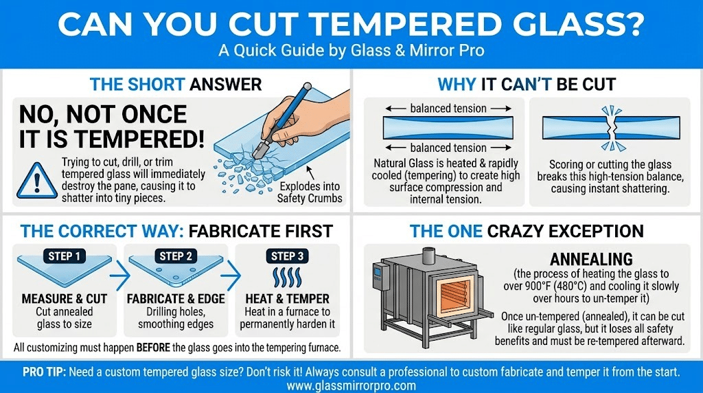 Can You Cut Tempered Glass Infographic by Glass Mirror Pro