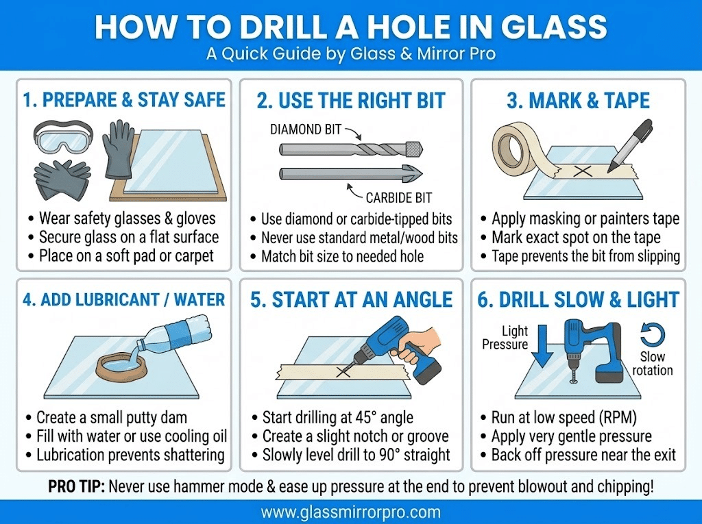 How to Drill a Hole in Glass Infographic Guide by Glass Mirror Pro